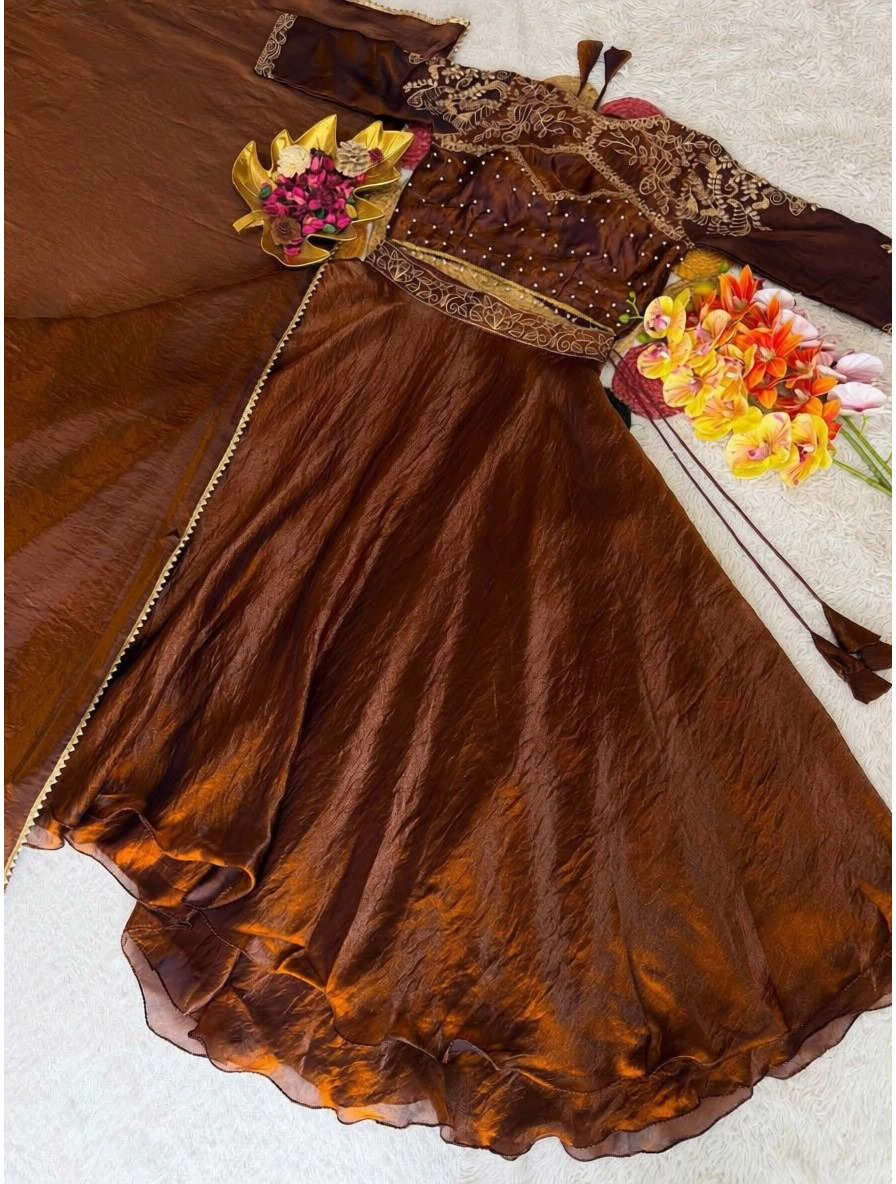 Soft Space Silk Embroidered Lehenga Set with Dupatta