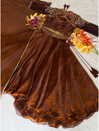 Soft Space Silk Embroidered Lehenga Set with Dupatta