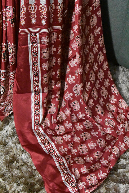 Red New Ajrakh Gajji Crepe Silk Saree