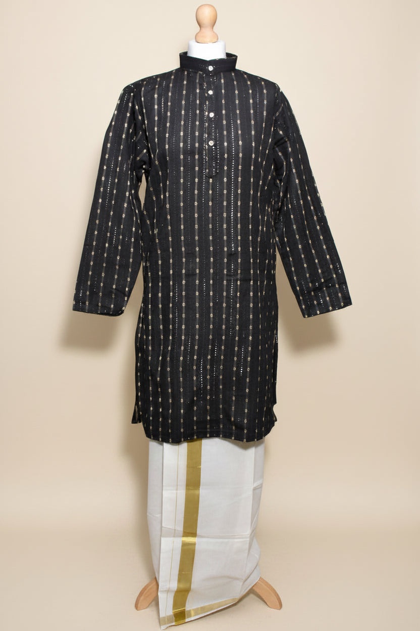 Black Men’s Cotton Jacquard Kurta Set