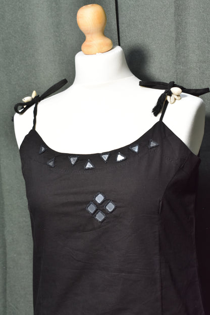 Black Mirror Work Long Kurti with Shell Strap