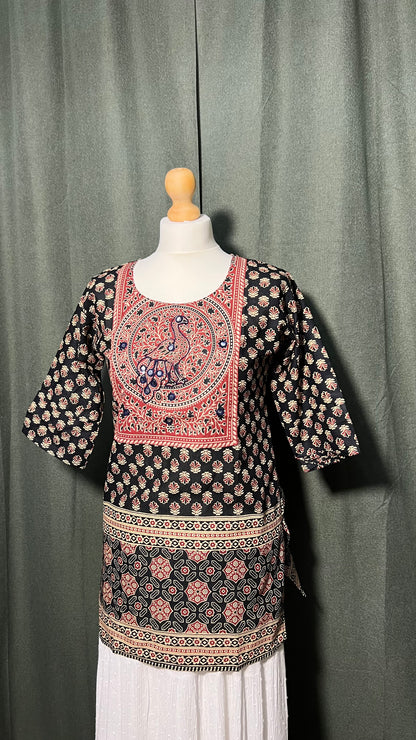 Peacock Black Kurti Top