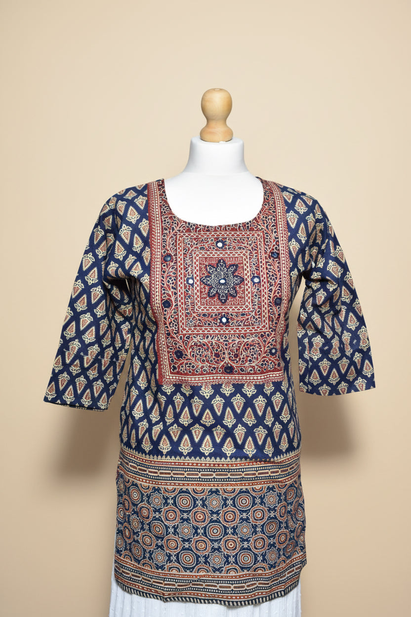Mirror Work Blue Kurti Top