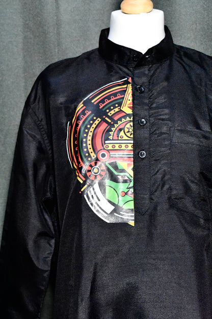 Black Kathakali Print Onam Kurta Set