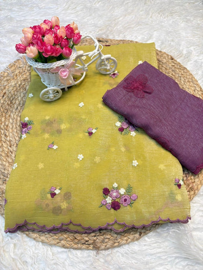 Yellow Partywear Crunchy Fabric Saree