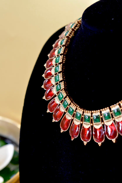 Nagapadam Inspired Red & Green Necklace Set