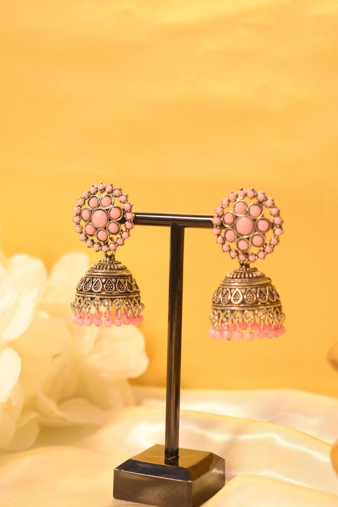 Pink and Silver Jhumka