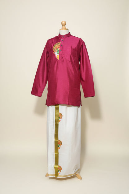 Pink Kathakali Print Onam Kurta Set