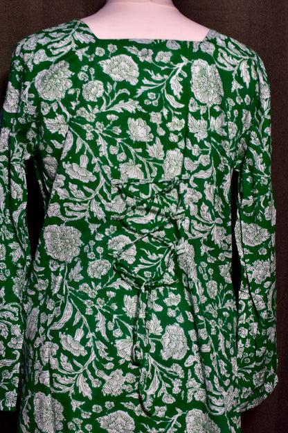 Green Long Sleeve Square Neck Corset Top