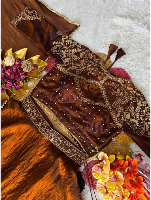 Soft Space Silk Embroidered Lehenga Set with Dupatta