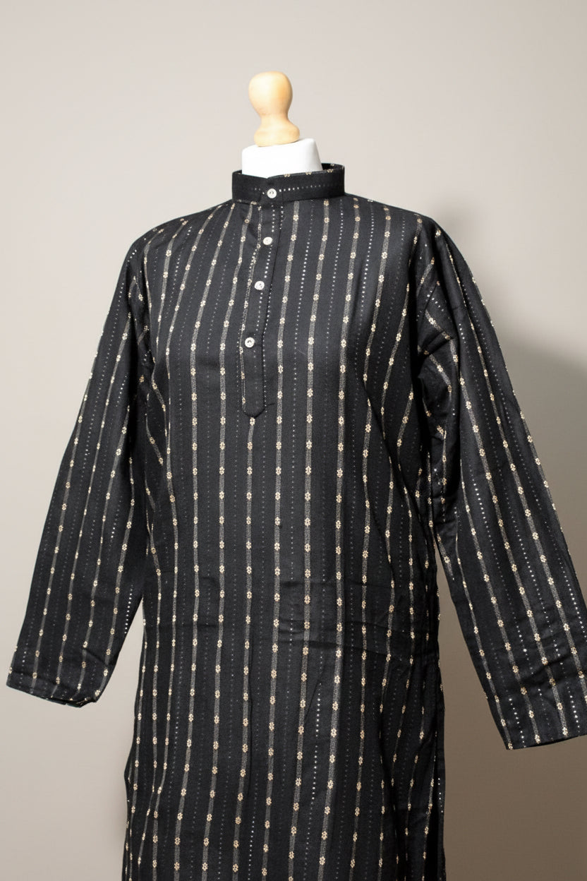 Black Men’s Cotton Jacquard Kurta Set