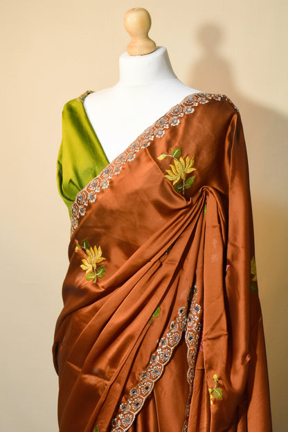 Soft Rangoli Silk Embroidered Saree with Mirror Work & Cutwork Border