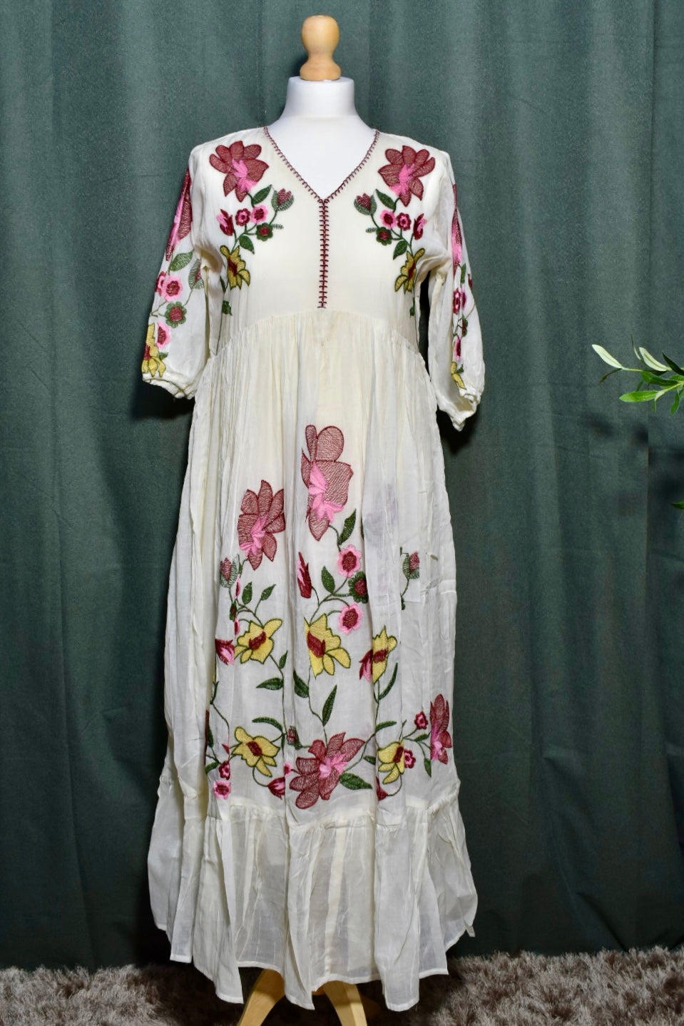 Elegant Mul Cotton Embroidered Dress