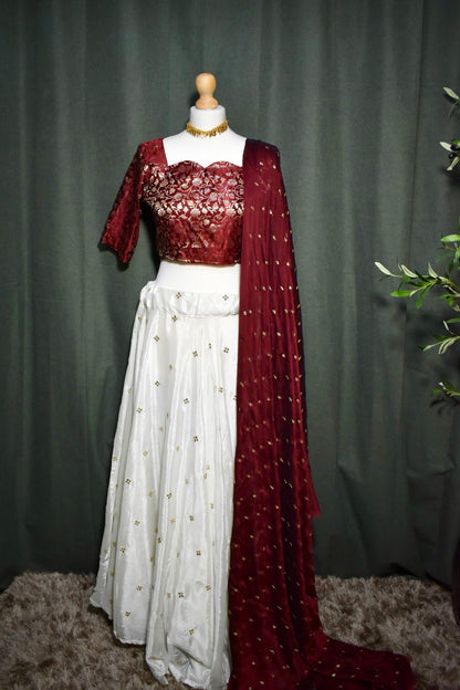 Elegant Red Blouse & White Skirt Lehenga Set