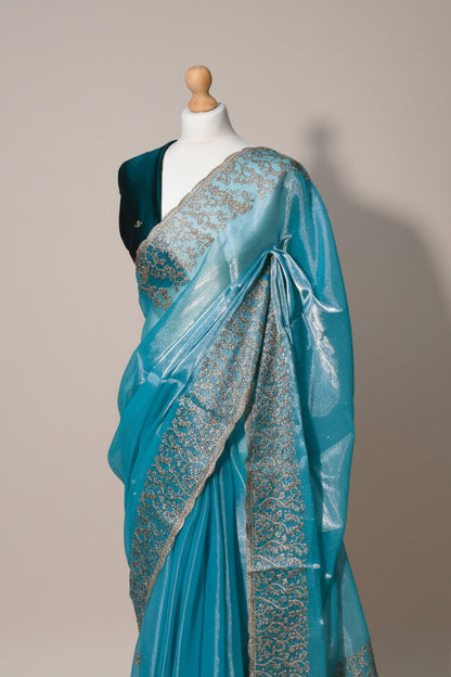 Blue Jimmy Choo Saree with Swarovski Jarkan Work