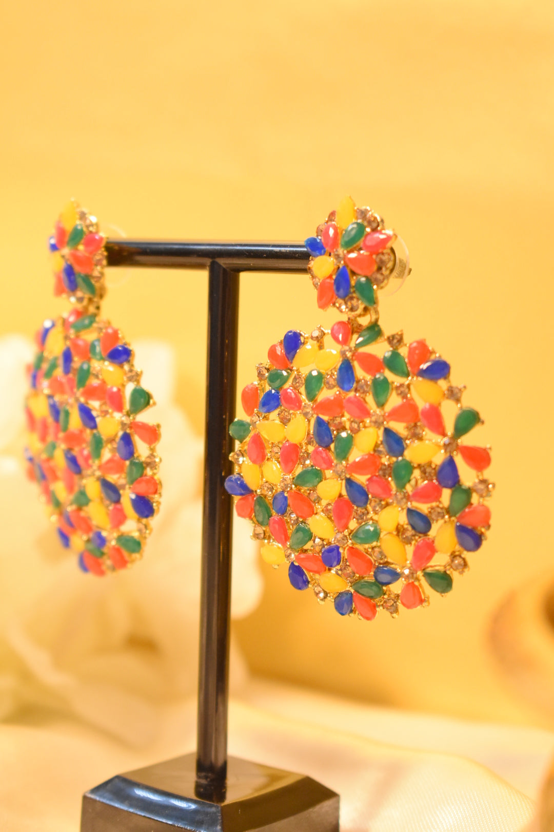 Rainbow Stone Statement Earrings