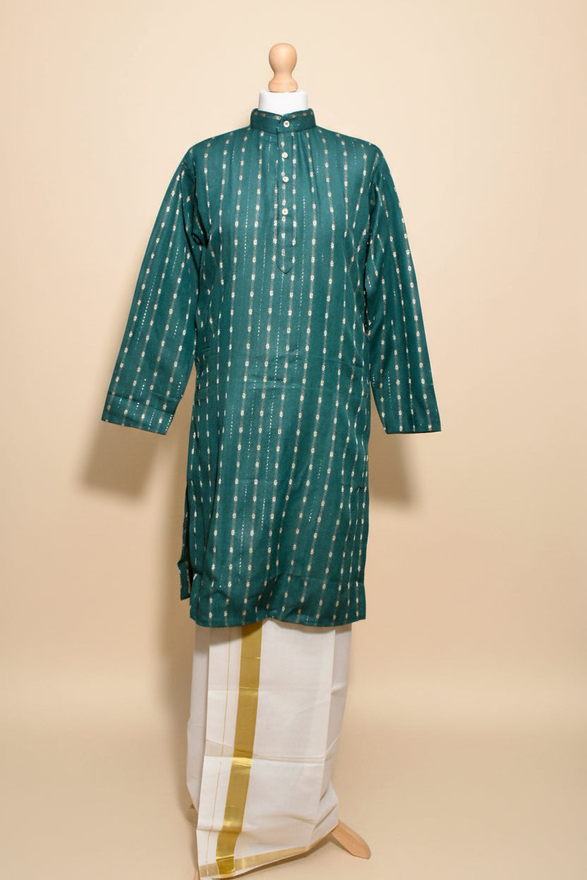 Green Men’s Cotton Jacquard Kurta Set