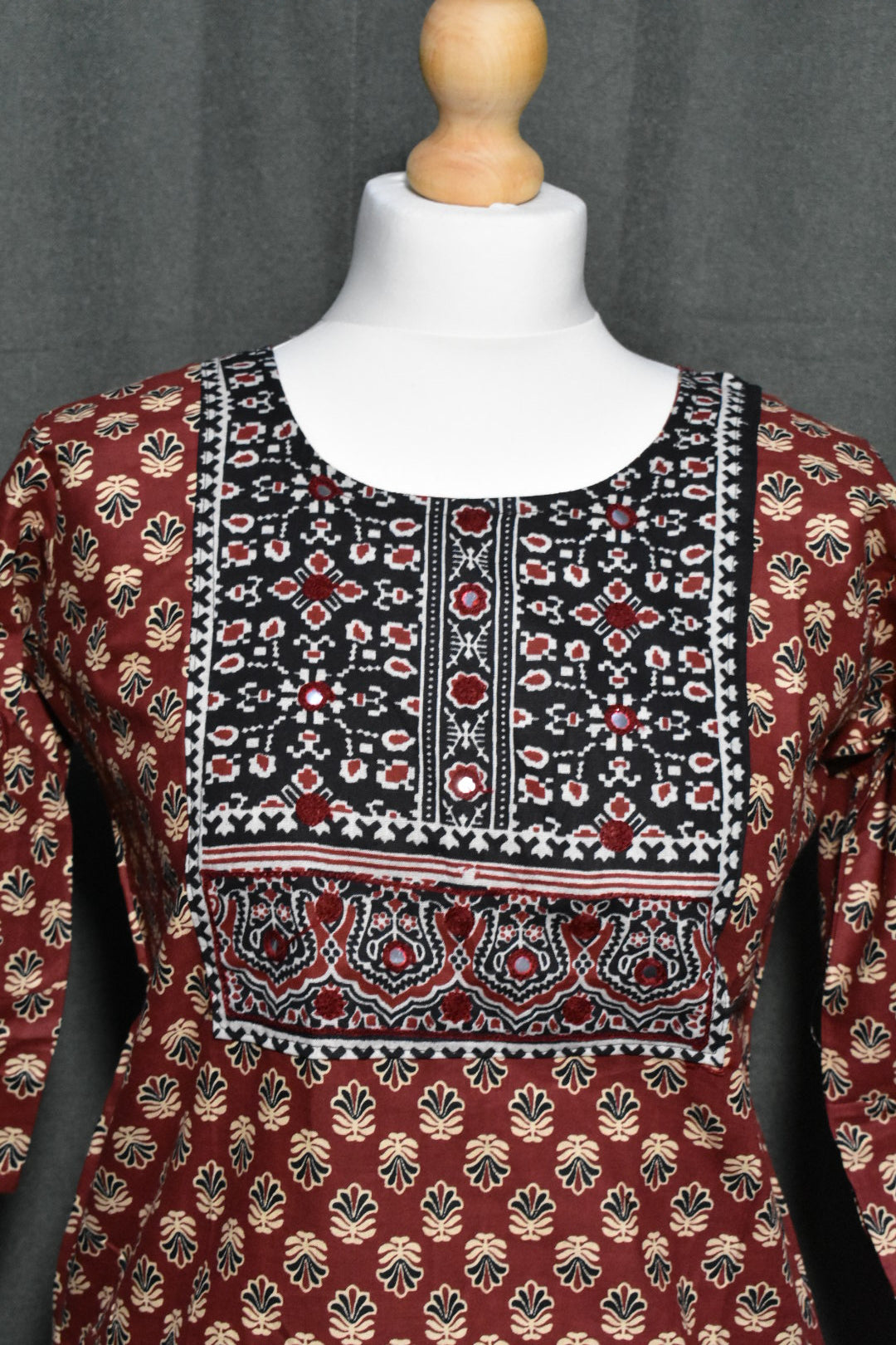 Mirror Work Red Kurti Top