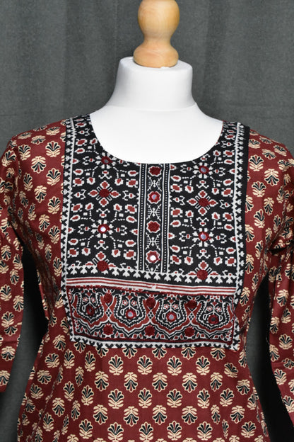 Mirror Work Red Kurti Top