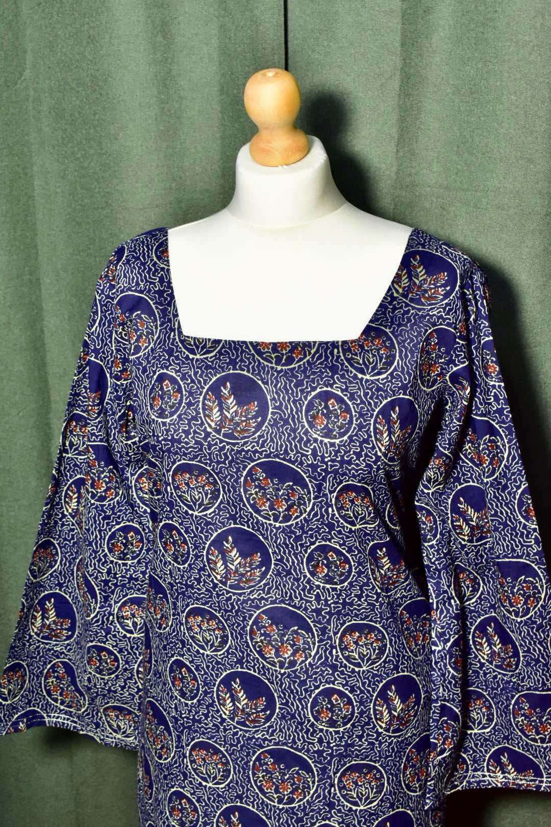 Blue Long Sleeve Square Neck Corset Top