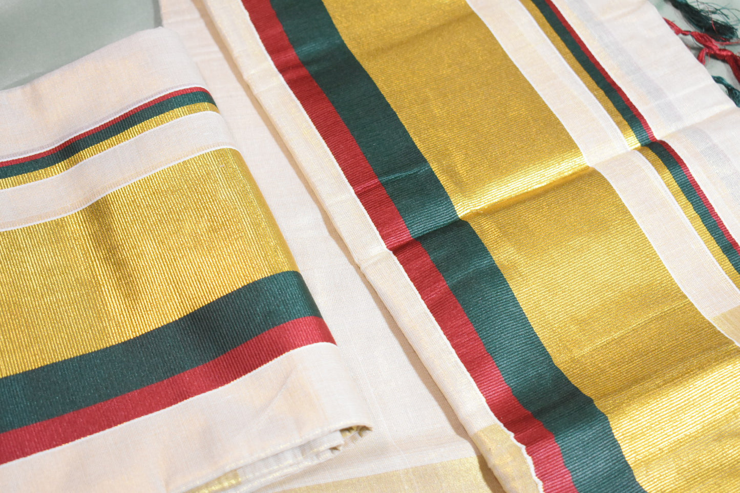 Green, Gold & Red Set Mundu