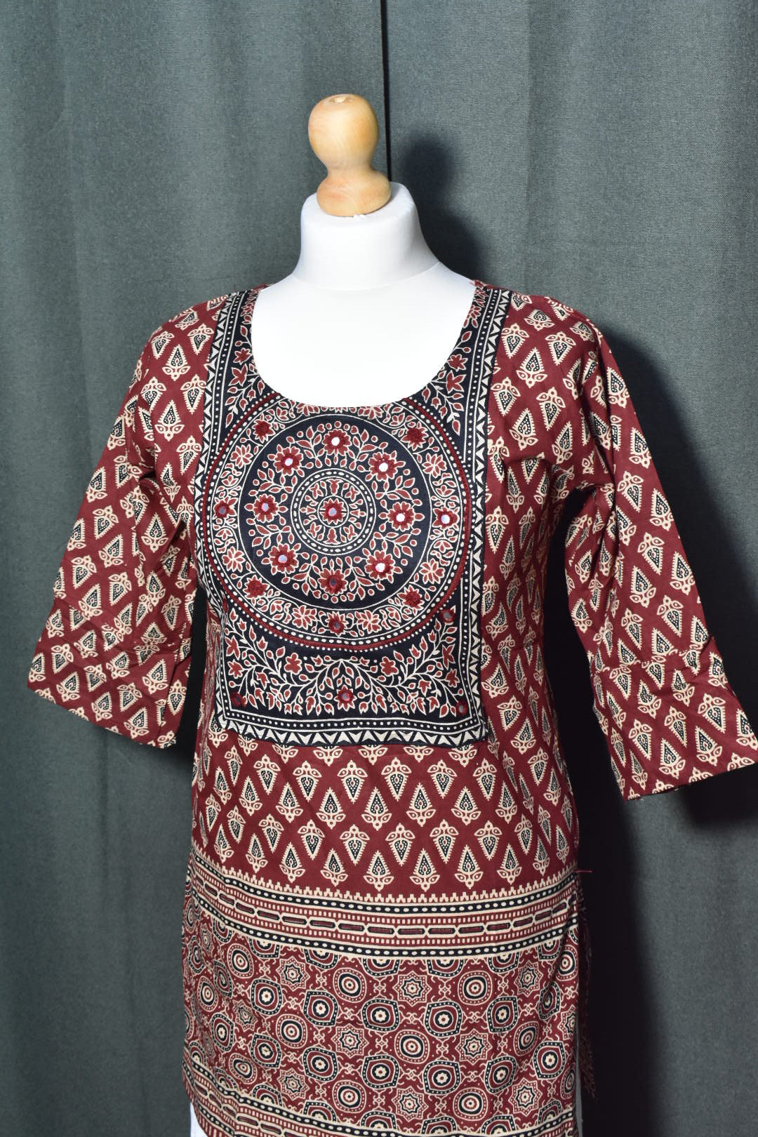 Mirror Work Red Kurti Top