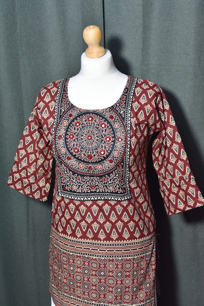 Mirror Work Red Kurti Top