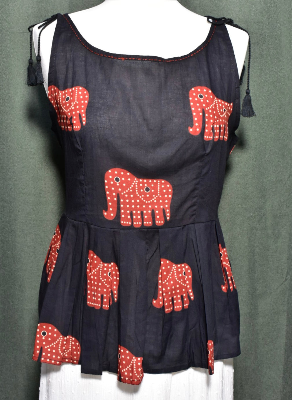 Red Elephant Print Peplum Top