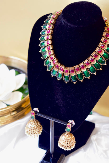 Nagapadam Inspired Ruby & Green Necklace Set