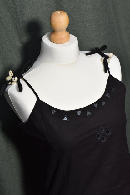 Black Mirror Work Long Kurti with Shell Strap