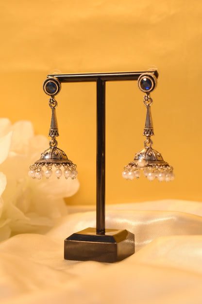 Silver Dangle Jhumka with Blue Stone