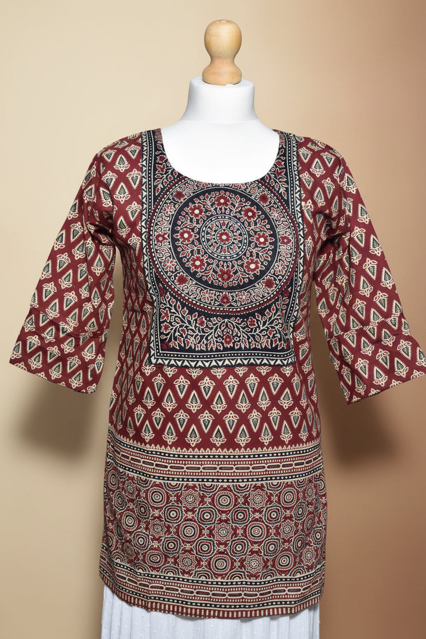 Mirror Work Red Kurti Top