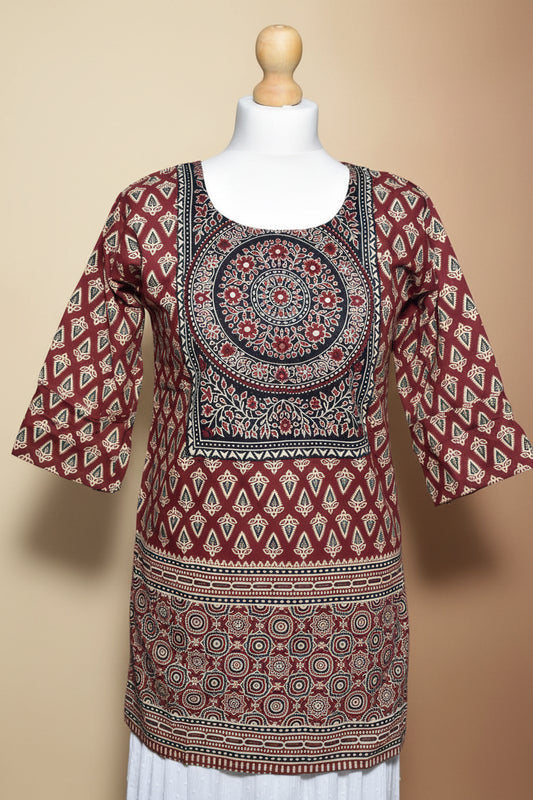 Mirror Work Red Kurti Top
