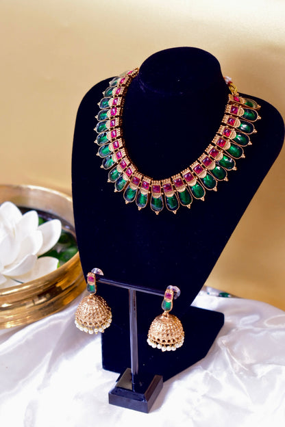Nagapadam Inspired Ruby & Green Necklace Set