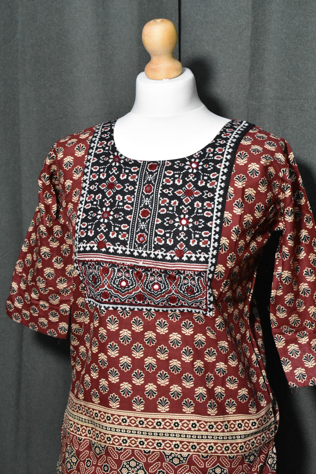 Mirror Work Red Kurti Top