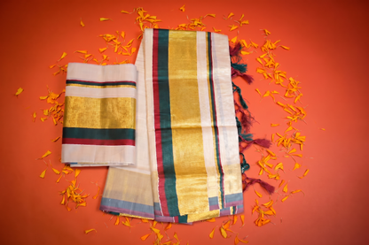 Green, Gold & Red Set Mundu