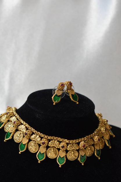 Gold Idol Choker Necklace & Earring Set