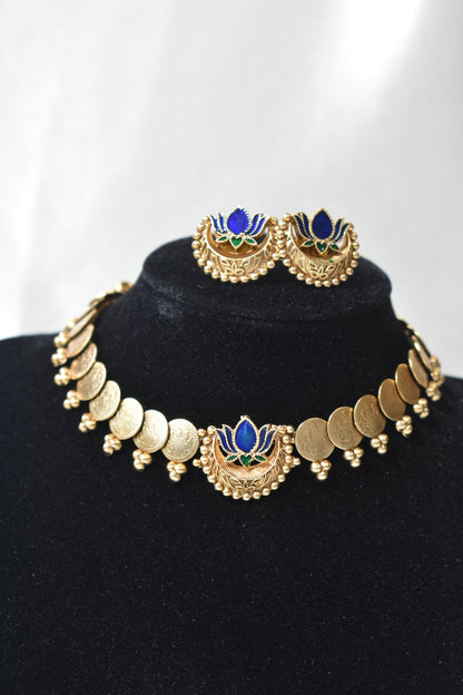 Blue Lotus Choker Necklace & Earring Set