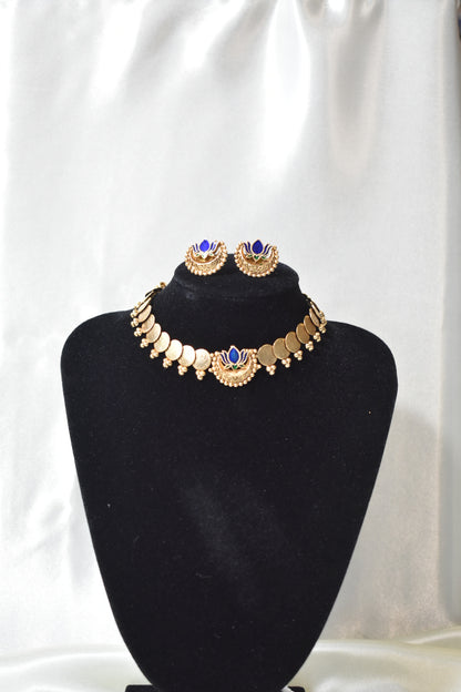 Blue Lotus Choker Necklace & Earring Set