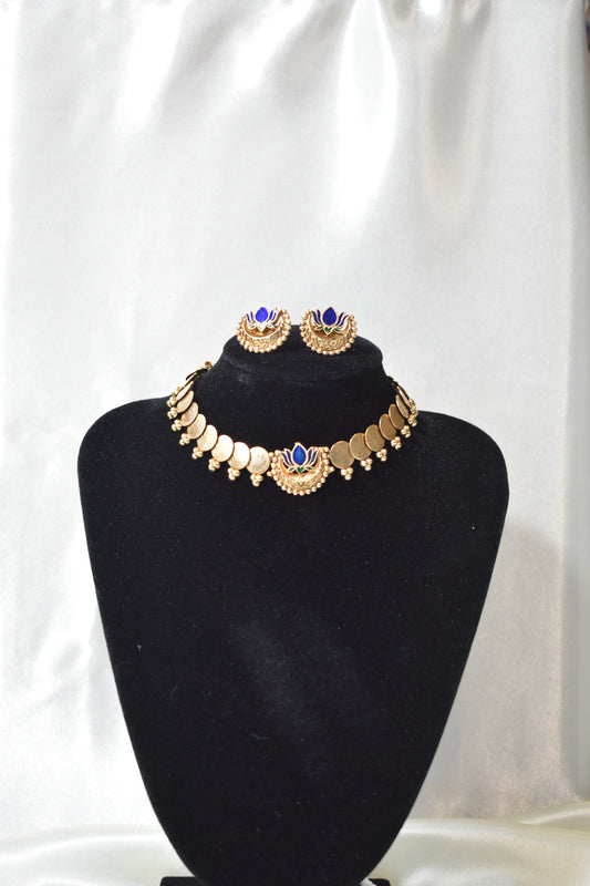 Blue Lotus Choker Necklace & Earring Set
