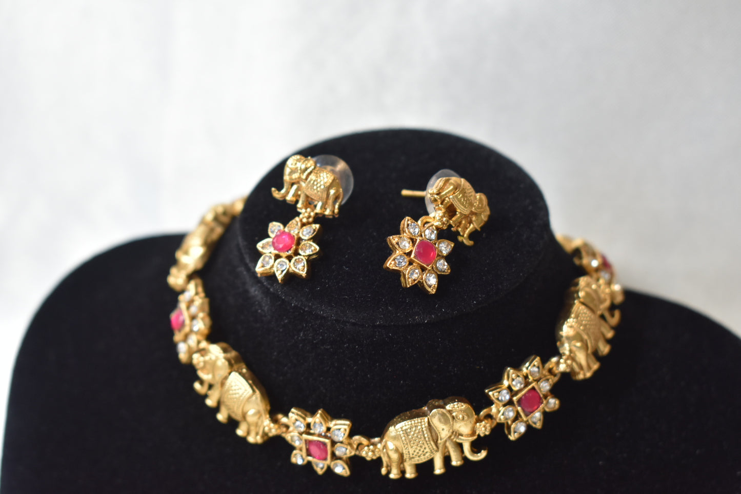 Elephant & Floral Choker Necklace & Earring Set
