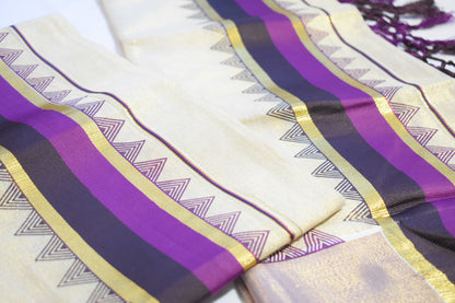 Black & Purple Pattern Tissue Set Mundu