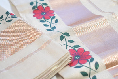 Rose Gold Set Mundu with Floral Pattern