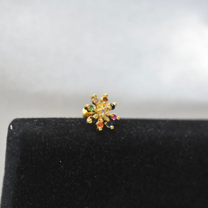Multi Colour Flower Nose Pin