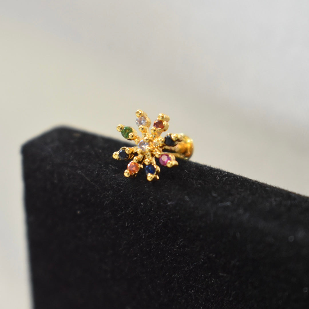 Multi Colour Flower Nose Pin
