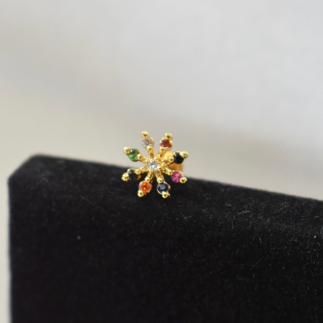 Multi Colour Flower Nose Pin