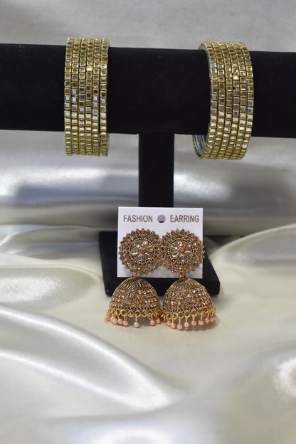 Silver Glass Bangle and Matching Jhumka Set