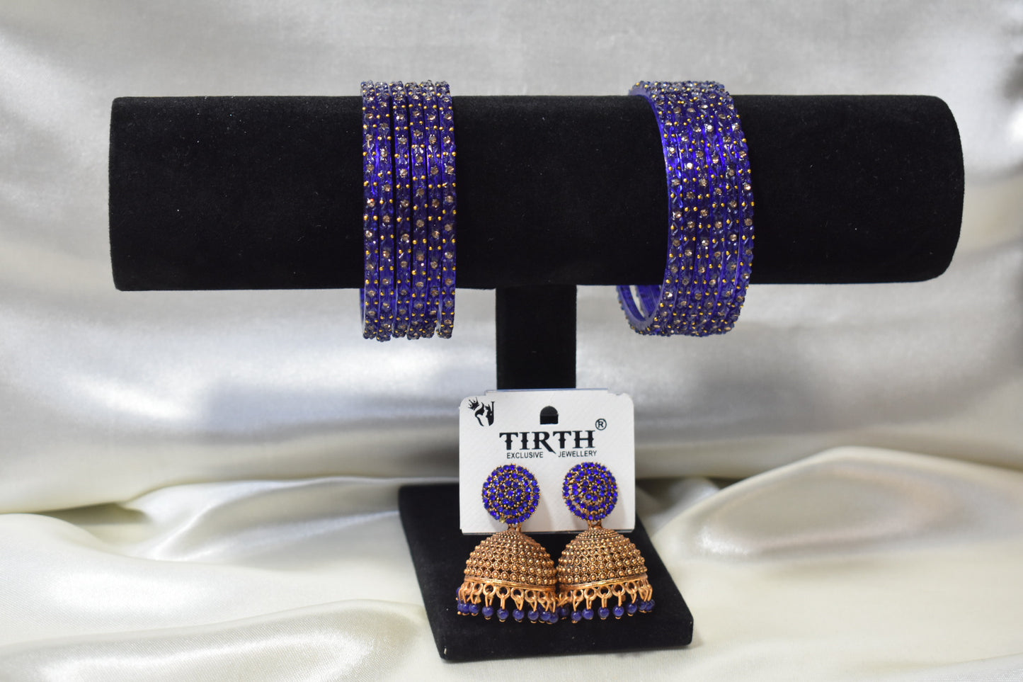 Blue Glass Bangle and Matching Jhumka Set