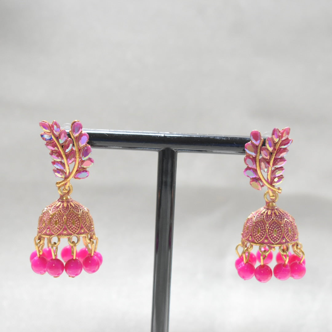 Pink Leaf Jhumka