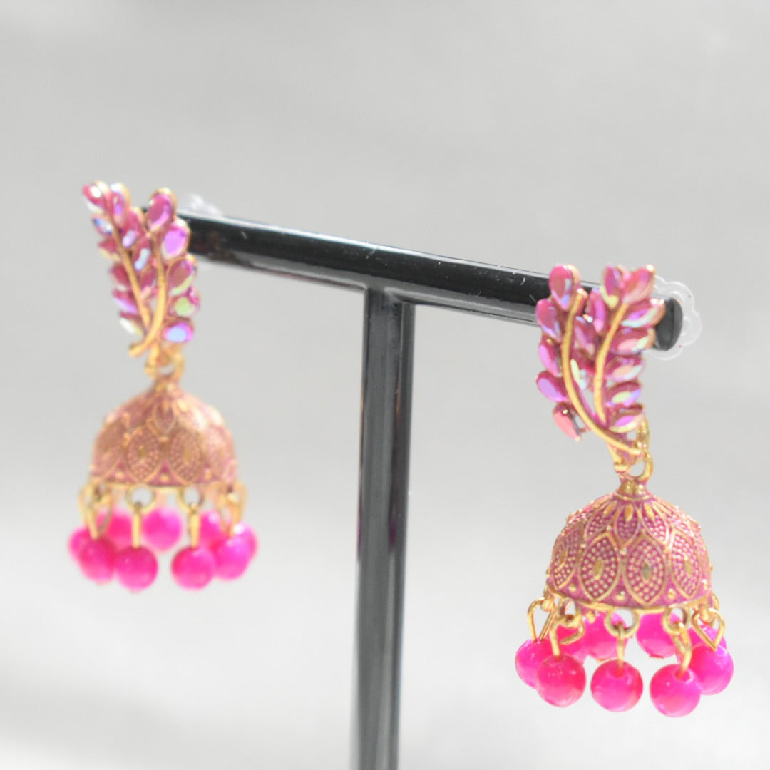 Pink Leaf Jhumka